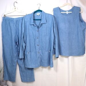 I.C. Collection 3 Piece Set L Blue Womens Linen Blend Casual Co-ord
